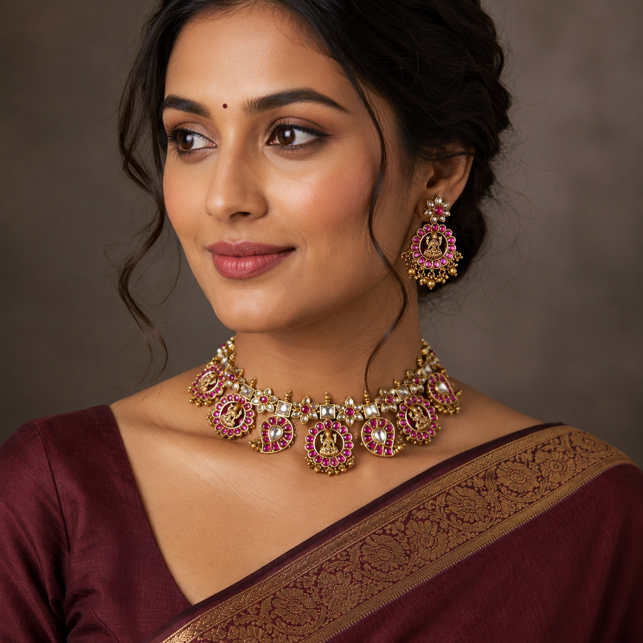 Jadau Lakshmi Bottu Necklace - KN00626