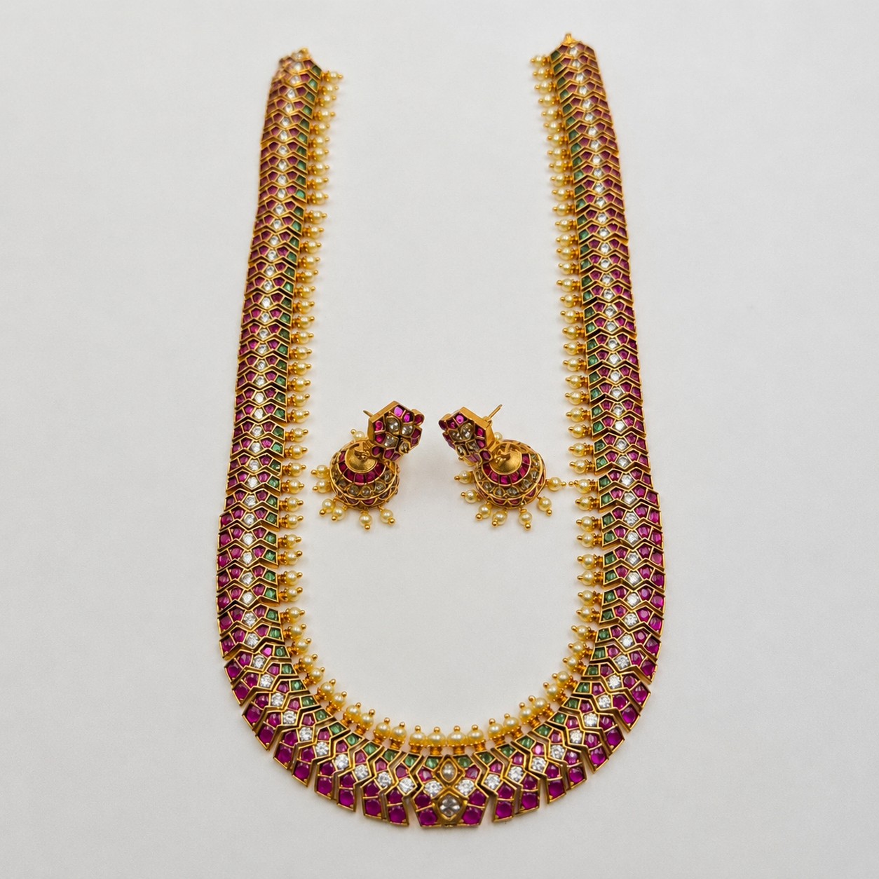 Kempu Z Pattern Long Haram With Jhumkis - NH00410