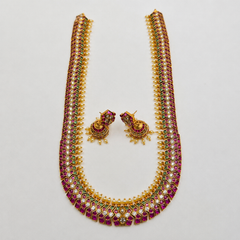 Kempu Z Pattern Long Haram With Jhumkis - NH00410