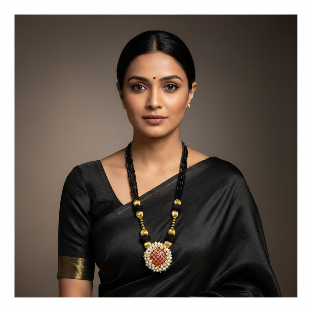 Round Jadau Dollar Woth Black Beads - BD00161