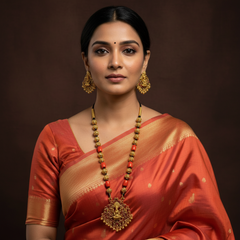 Coral nakshi Ball Black Dori Long With Lakshmi Pendant - PB00637