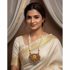 White Sugar beads Haram With Jadau lakshmi Pendant - PB00635