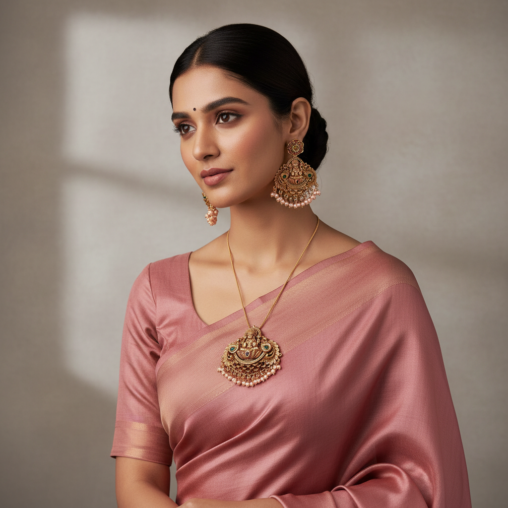Beautiful Lakshmi Pendant With Earings - NP0099