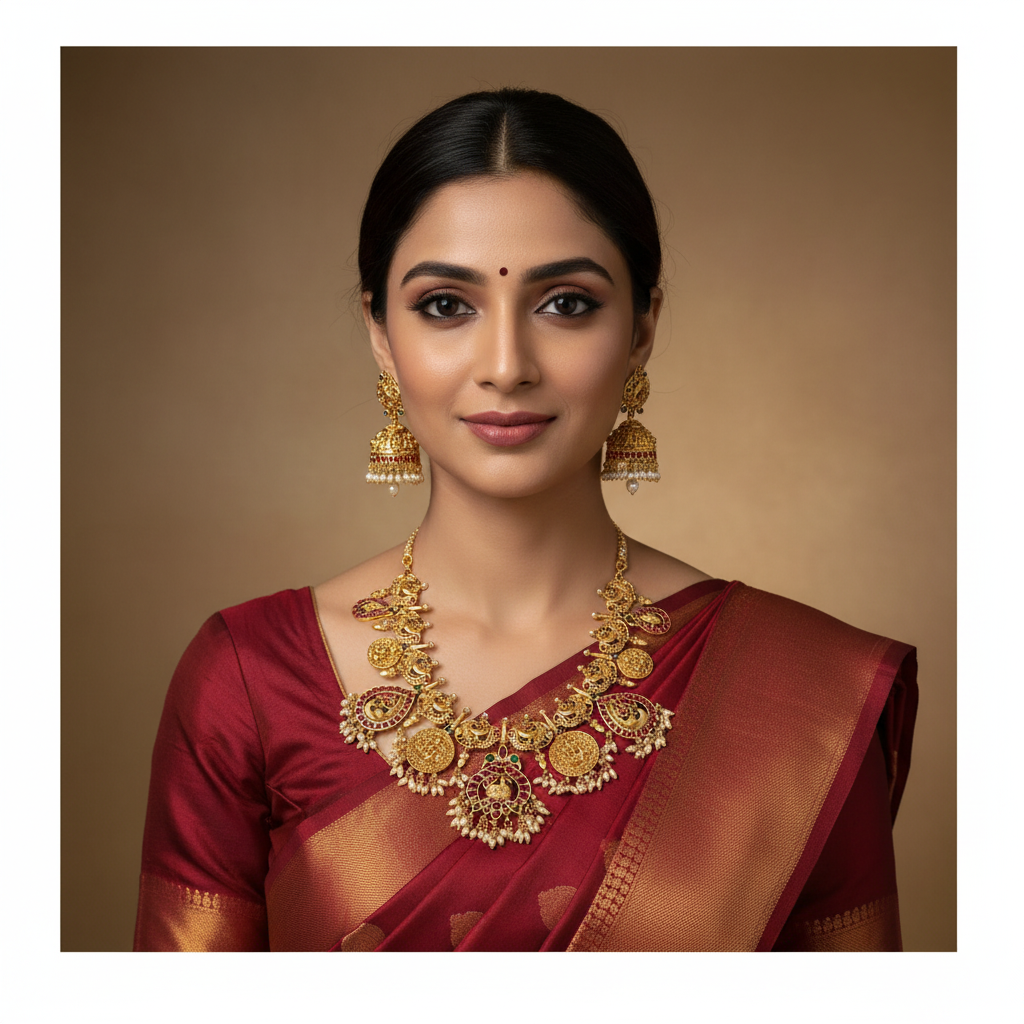 Gold Finish Peacock Guttipusalu Neckalce - NN00945