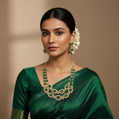 Silver Replica Emerald Stone 2 Layer Set - NN00944