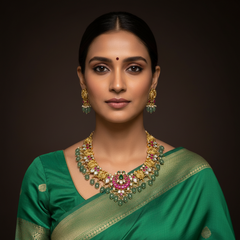 Peacock Jadau Neck Set With Screw Back Earirngs - KN00624