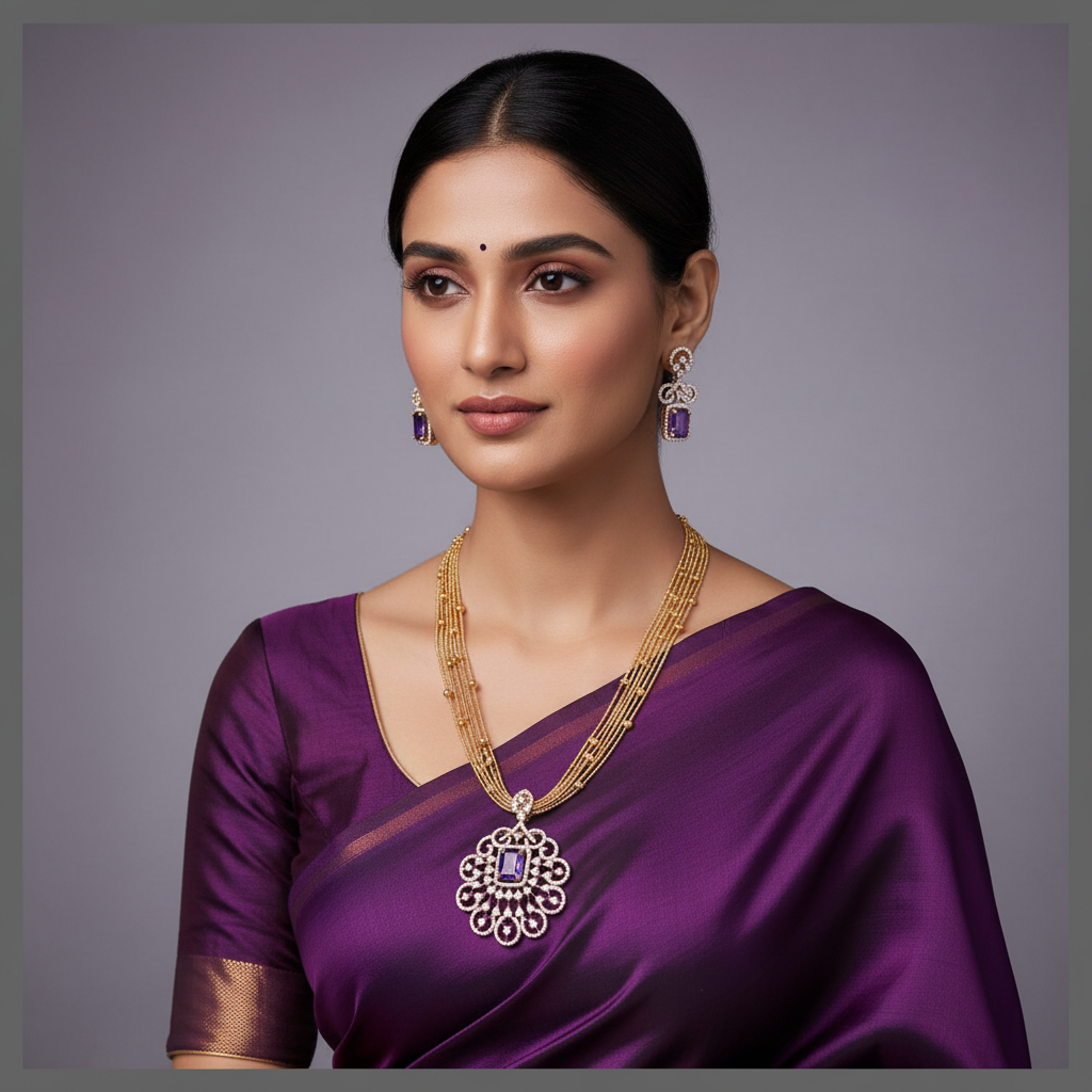Invisible Multi Layer Choker With Diamond Pendant - Dn0068