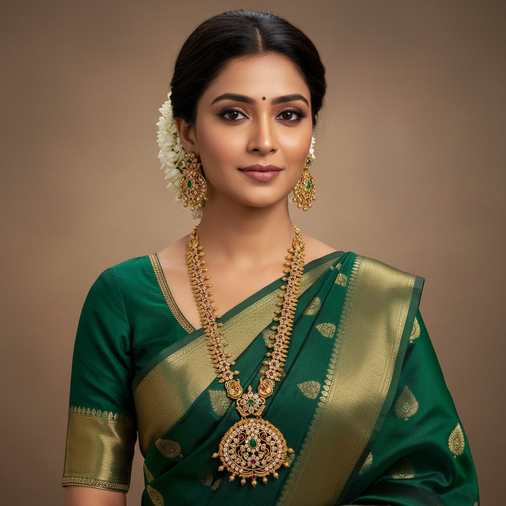 Elegant Antique Finish nakshi Long Haram With CZ Stones - NH00416