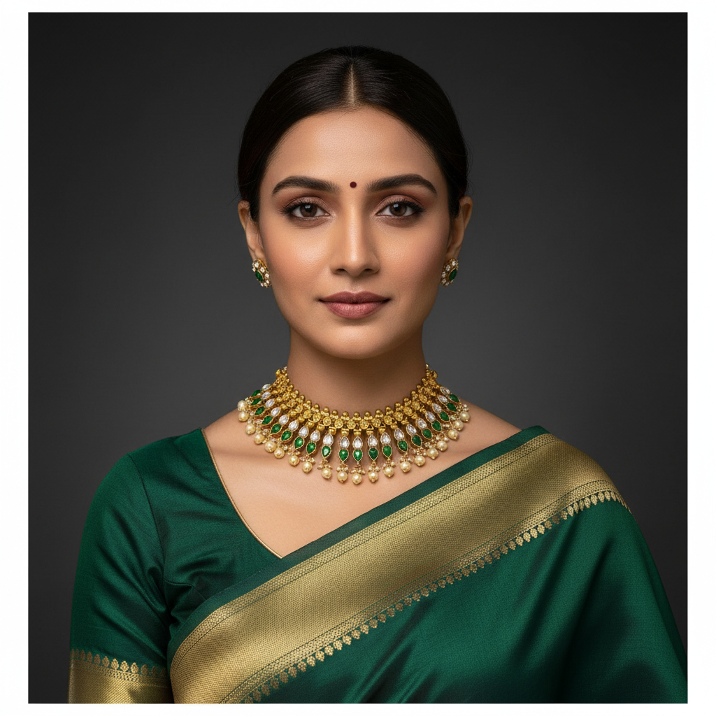 Jadau Double Leaf Necklace in Gold Polish - KN00590
