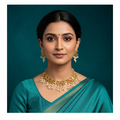 Small Necklace in Leaf Pattern With Pearls -NN00927