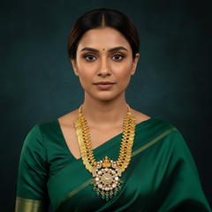Grand And Elegant Long Kaasu Haram With Jadau Pendant - KH00369