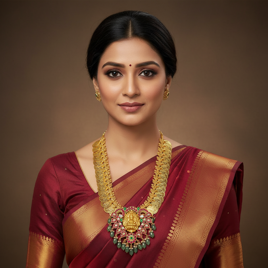 Big SIze Kaasu Haram With Jadau Lakshmi Pendant - KH00426