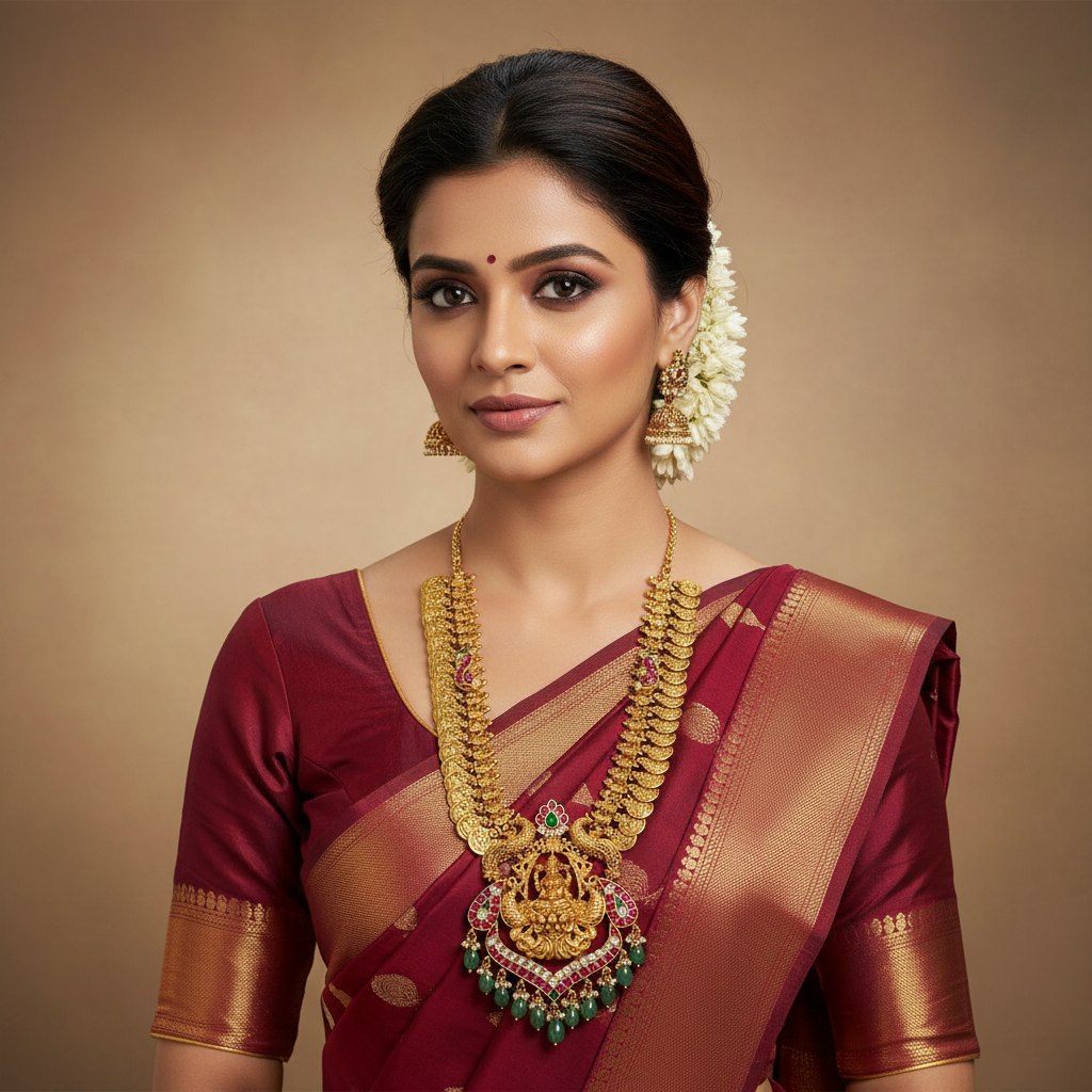 Kaasu Long Haram With Lakshmi Pendant and Side Pendants - KH00381