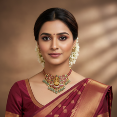 Jadau Stone Lakshmi Kante set - KN00661