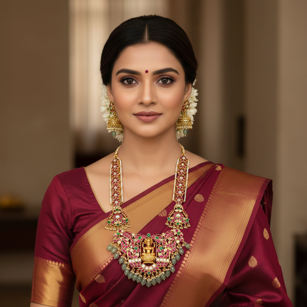 Lakshmi Pendant With Beautiful Long Side Haram - KH00425
