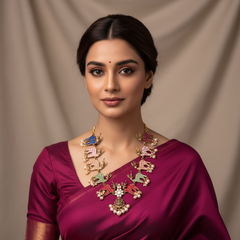 Elegant Multicolor Deer Necklace With Lakshmi In Kundan - KN00574