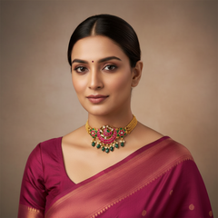 MultiColor Flower and Bird Kundan Choker - KN00575