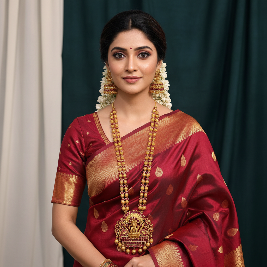 Nakshi Matt Polish Lakshmi Ball Chain Haram With Jhumki - NH00423