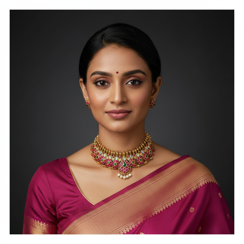 Short Jadau Mango Kundan Necklace In gold Polish - KN00595