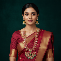 Jadau Long Mango Haram in Antique Gold Polish With Jhumkis - KH00367