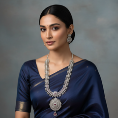 Long Nakshi Haram With Silver Polish And Jhumki - NH00415