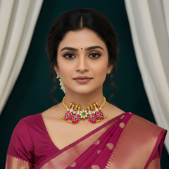 Multi Color Mango with Flower Jadau Kundan Necklace -KN0093