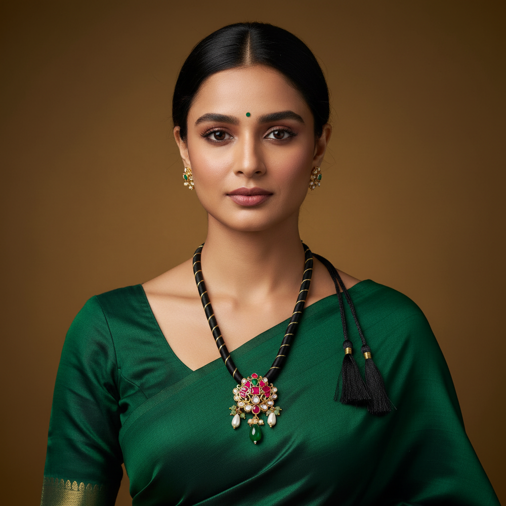 Black Dori Flower in Jadau Kundan Necklace - BD002