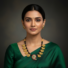 Black Dori in Mango Pendent in Jadau Kundan Necklace -BD004