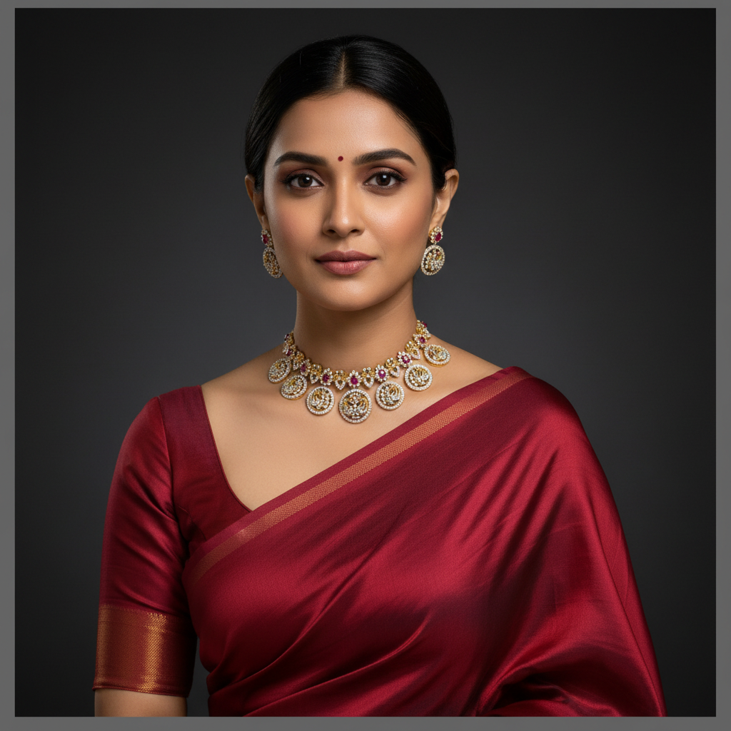 Bottu necklace with Peacock Pendant in Diamond - DN0061