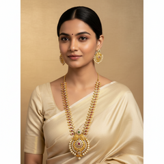 Gold Polish Mango Long Haram With Chandbali Pendant - NH00508