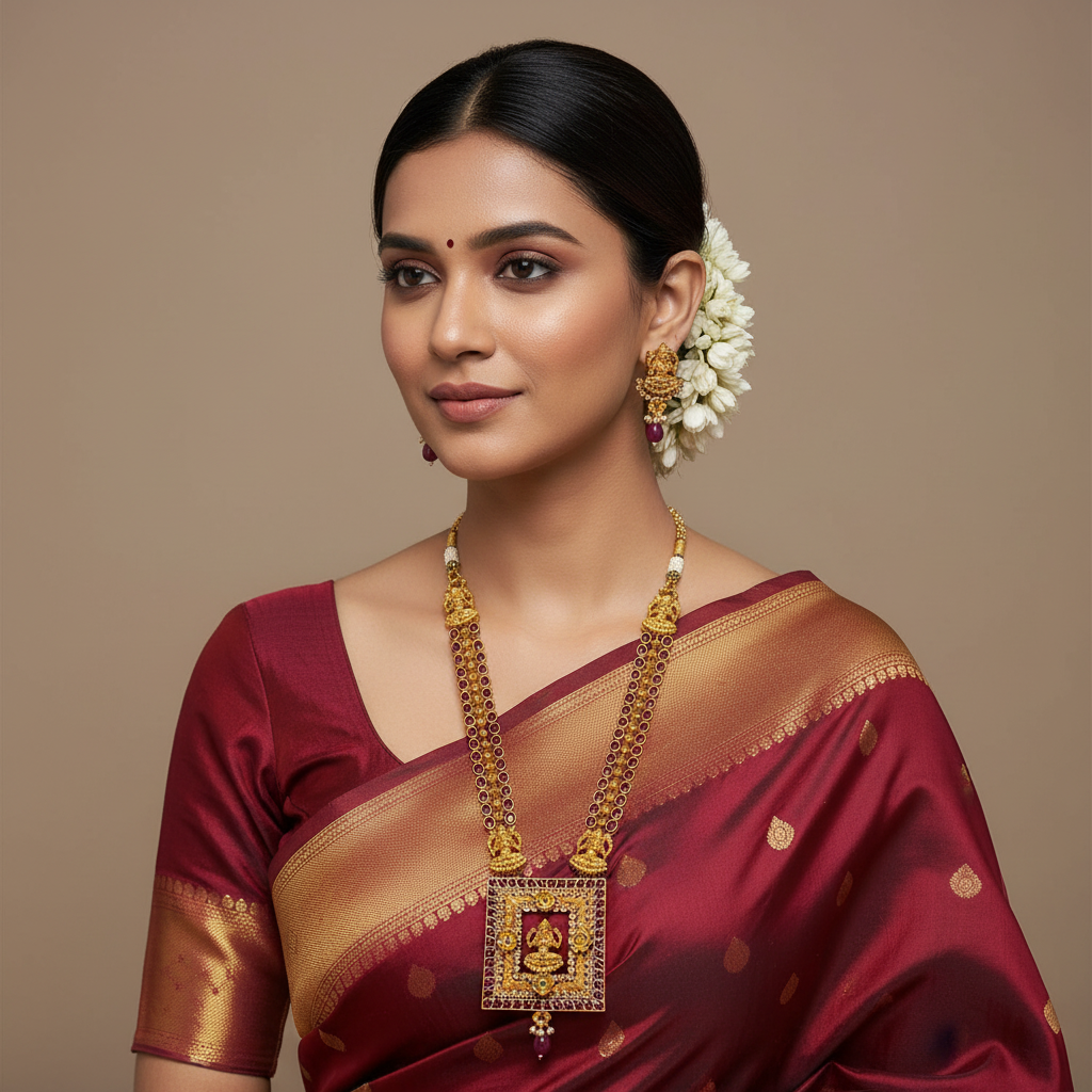 Lakshmi Devi Photo Frame Pendant in Antique Gold polish balls chain - NH00505