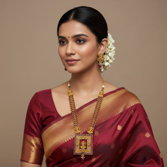 Lakshmi Devi Photo Frame Pendant in Antique Gold polish balls chain - NH00505