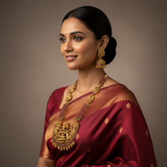 Kempu Long Lakshmi Haram With Jhumkis - NH00184