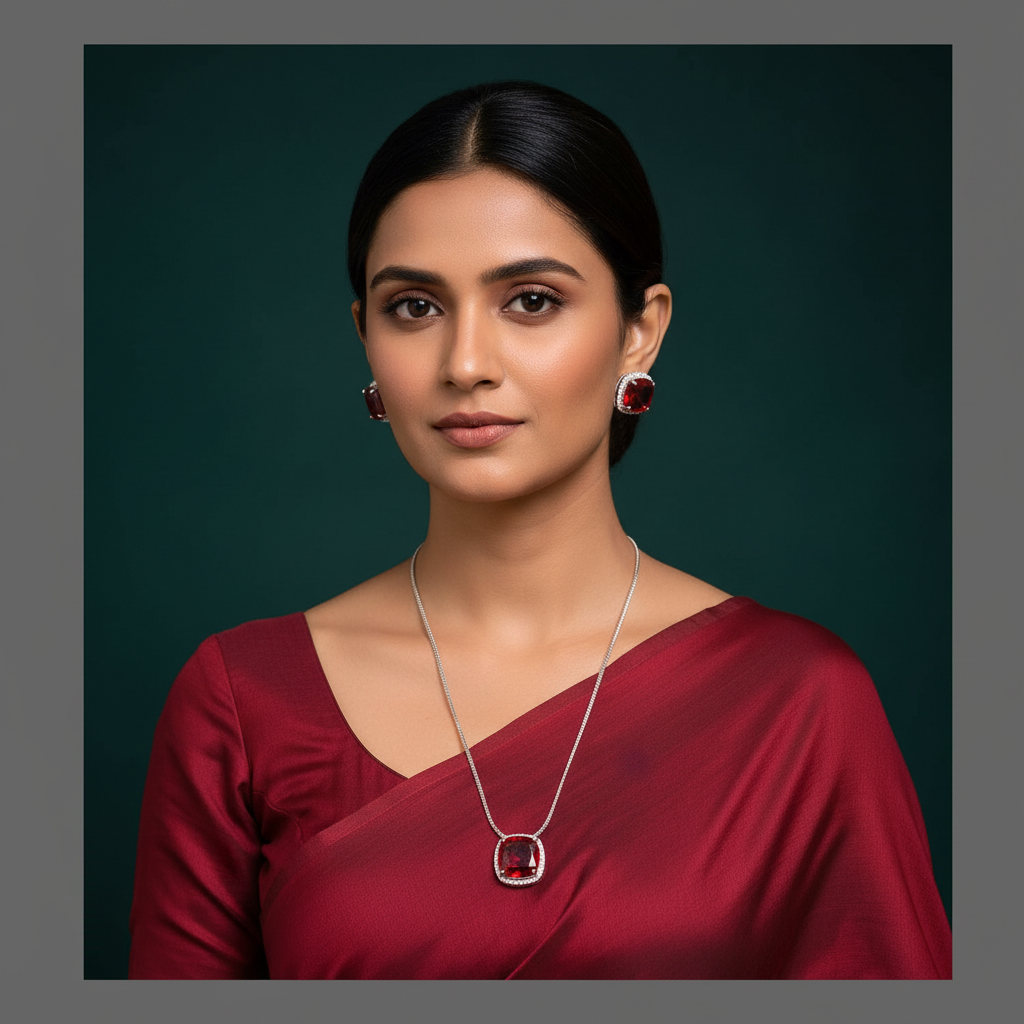 Beautiful Stones Pendent In Diamond Necklace - DN0037