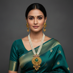 Pearl Haram With Peacock Feather Pendant - PB00238