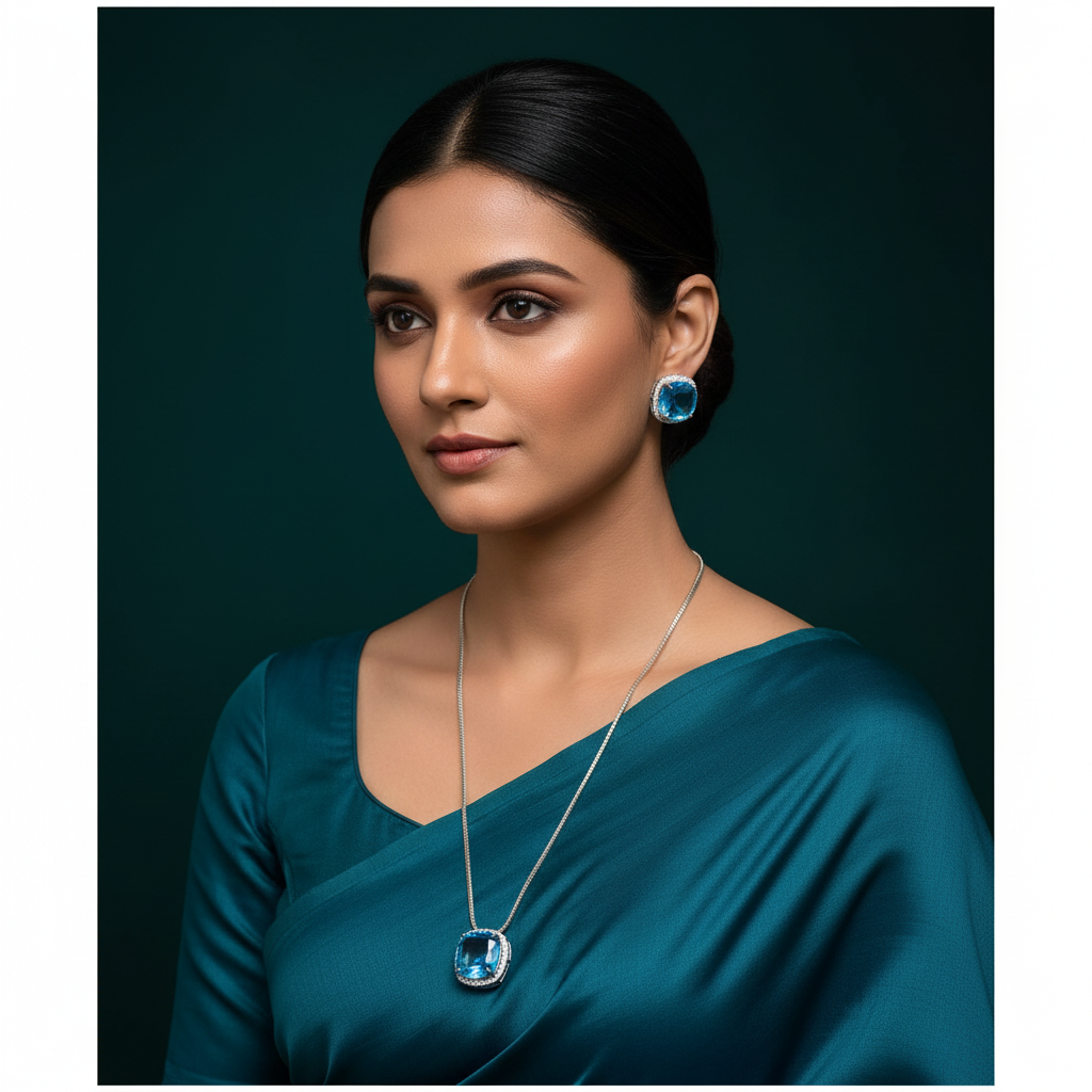 Beautiful Stones Pendent In Diamond Necklace - DN0037