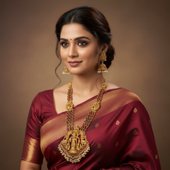 Meenakshi Amman Kempu Stones Long Nakhsi Haram - NH00186