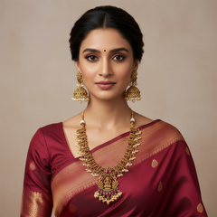 Kempu necklace with Lakshmi pendant and pearls - NN00960