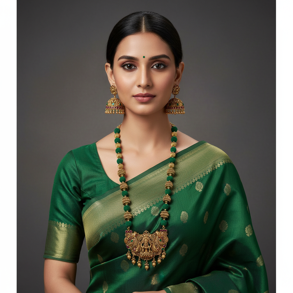 Nakshi beads and Lakshmi Pendant With Jhumki - PB00605