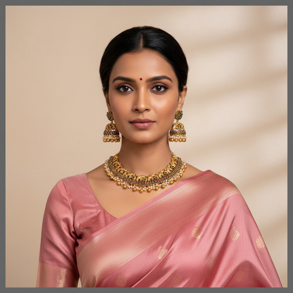 Elephant Necklace With pearls In Nakshi - NN00832