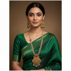 CZ Stone Lakshmi Long Haram In Gold Polish - NH00183