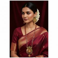 Ruby Stone Gold Polish Long Haram With Earrings - NH00502