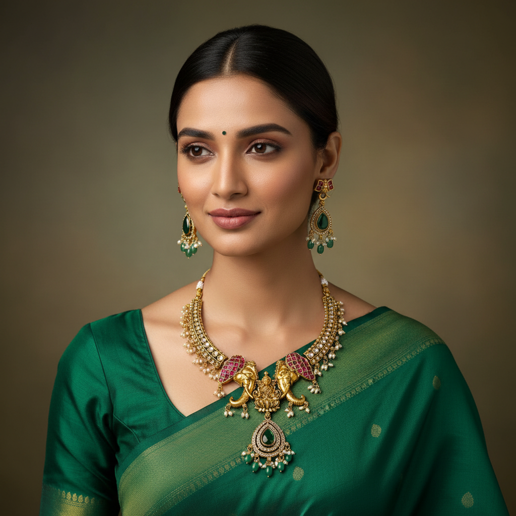 Kempu ELephant Set With Earrings - NN00939