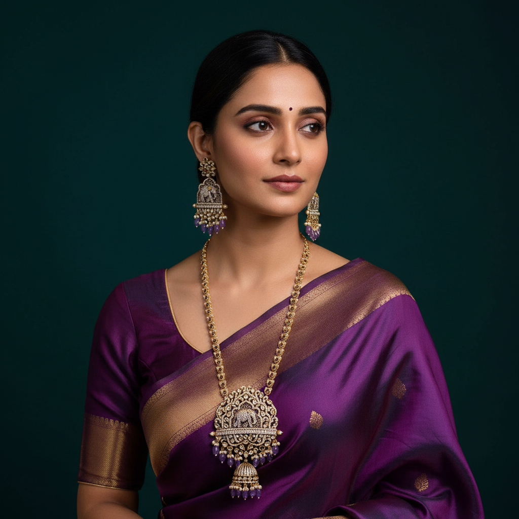 Elephant Victorian Haram With Purple Pearls - VH0047