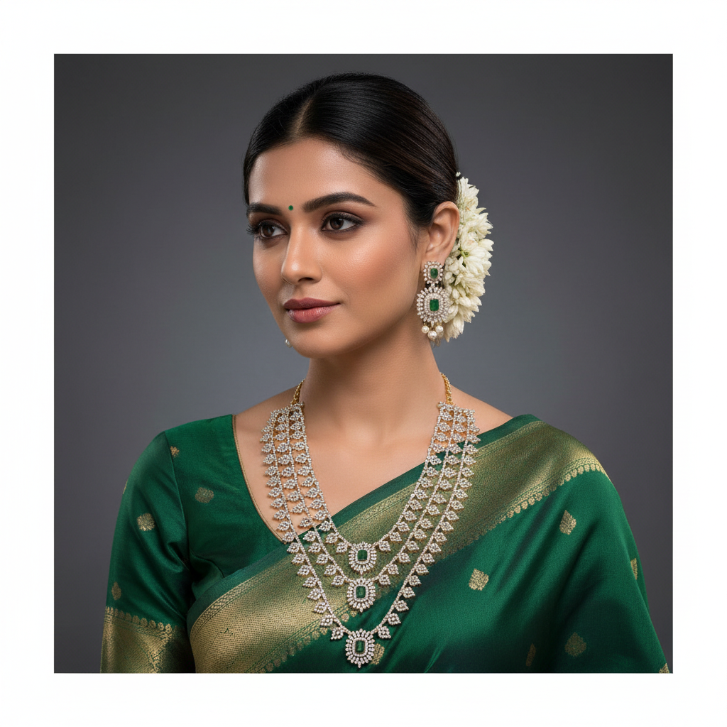 3 Layer White Stone  Leaf Haram in Diamond - DH0043