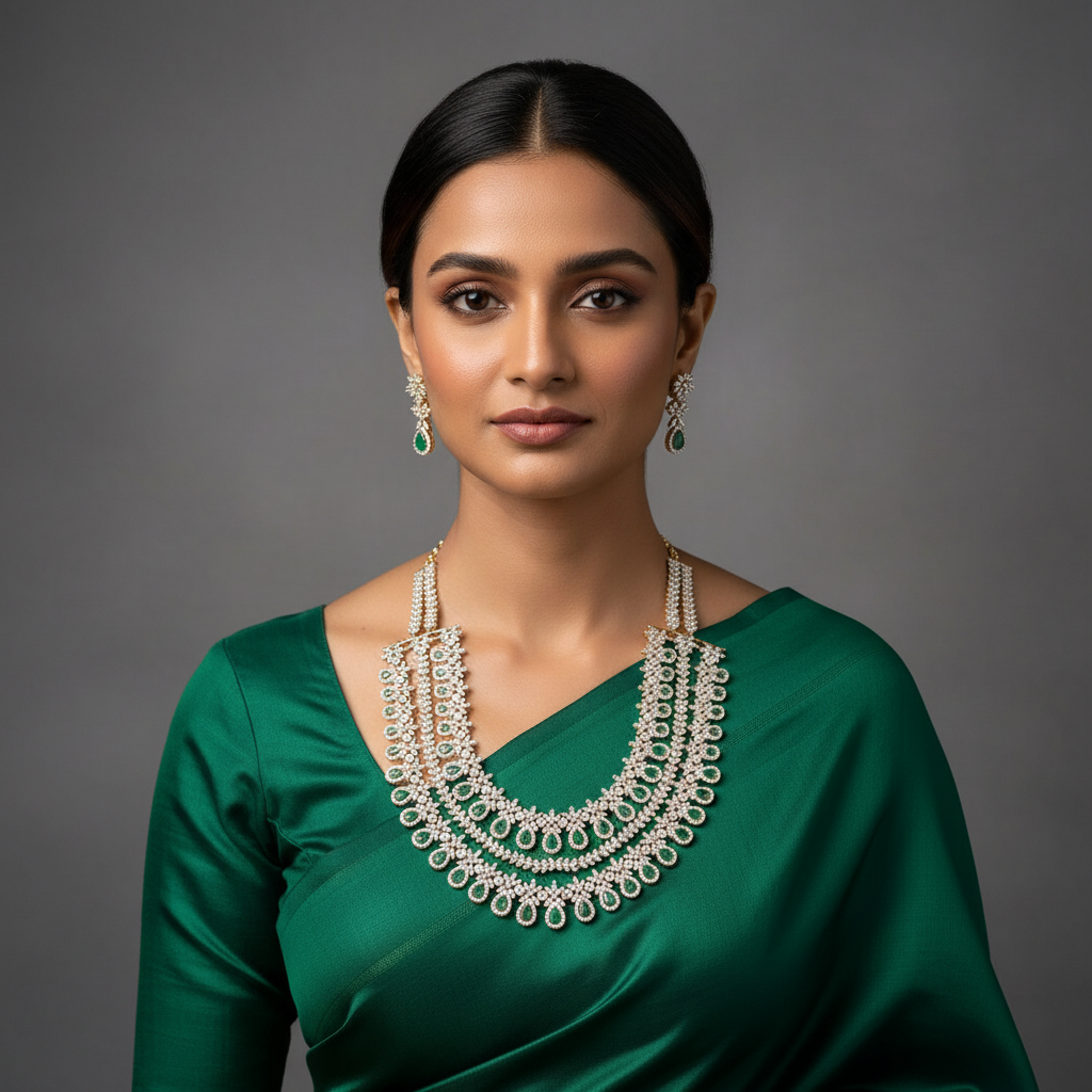 Beautiful Double Layer Emerlad and white Stone Haram in Diamond - DH0044