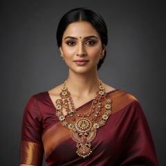 Grand Layered Jadau Set With Gandaberunda Pendant - KH00420