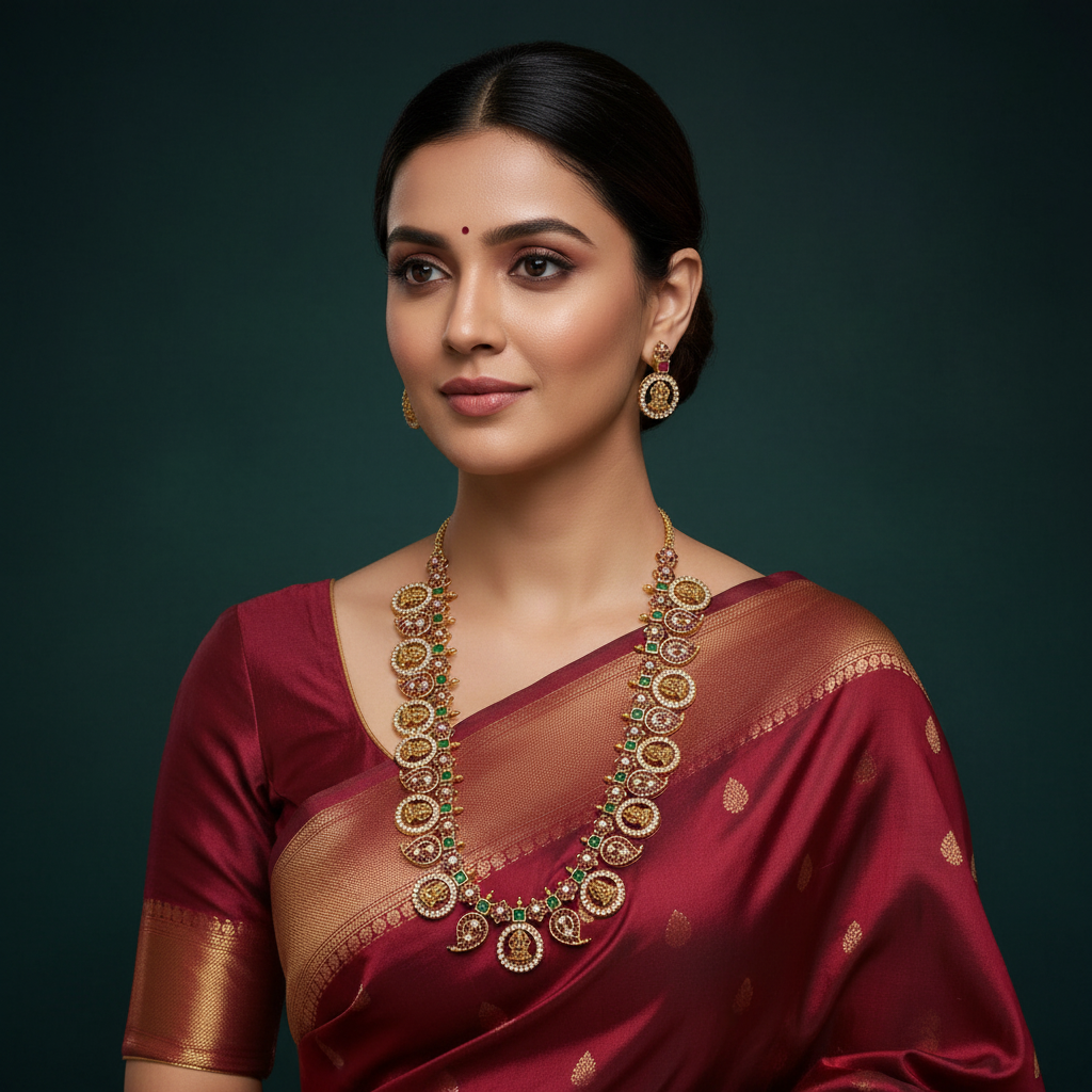 Beautiful Kempu Stone Lakshmi Haram - NH00409