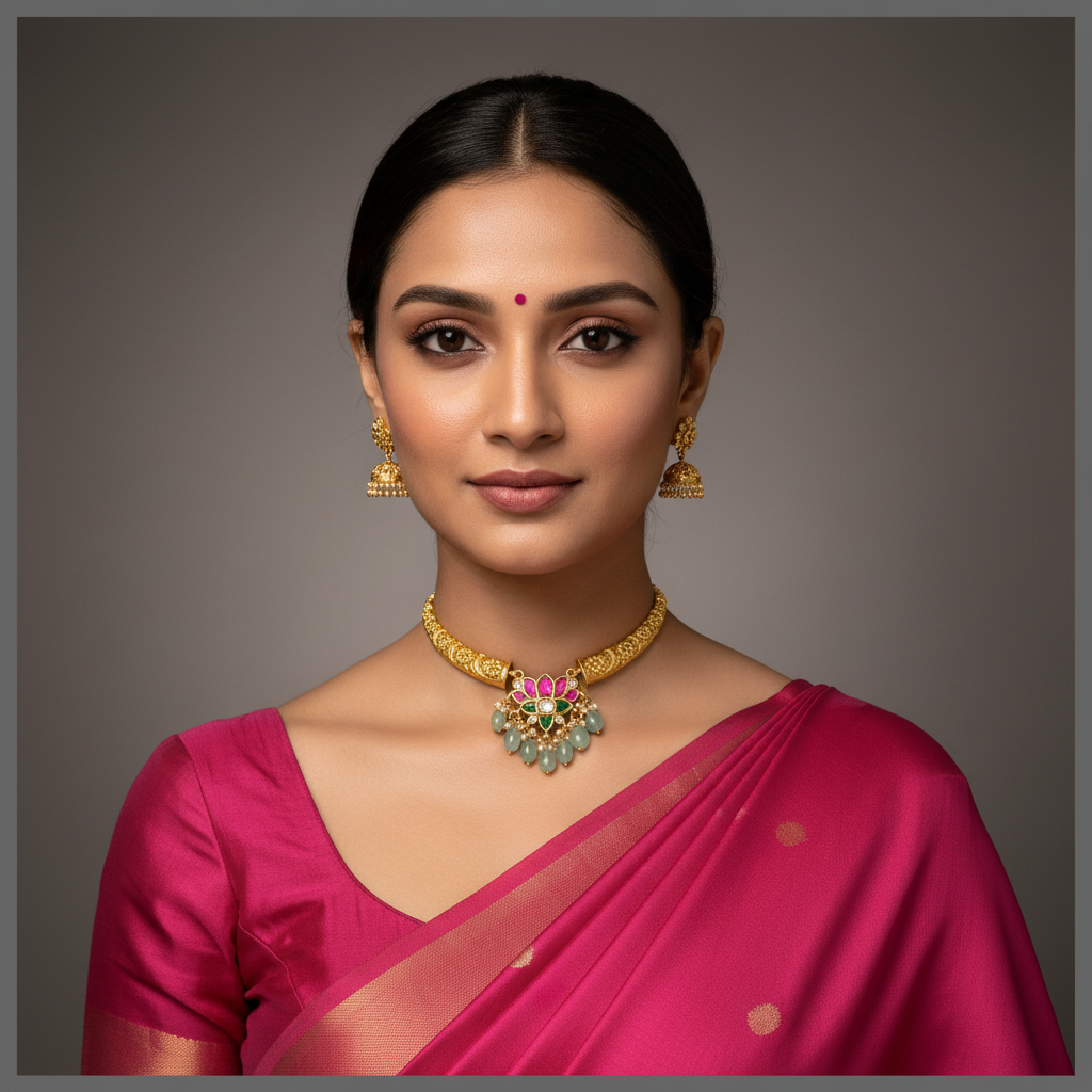 Antic Kante with Multi Colour Lotus in Kundan - KN00537
