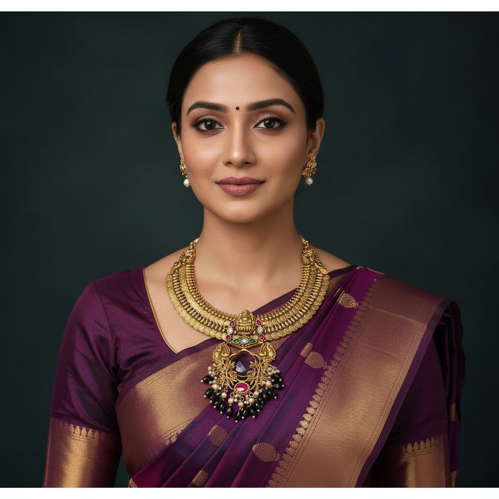 Beautiful Jadau Kaasu With Fusion Pendant - KN00582